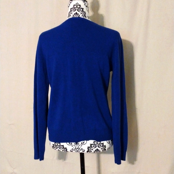 DressBarn Blue Button-up Cardigan Sweater Rosettes Bling Buttons Sz PL - Picture 6 of 9